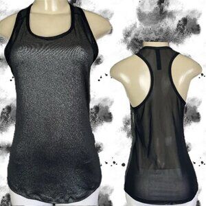 90 Degree by Reflex L Black Metallic Scoop Neck Sheer Mesh Racerback Tank Top